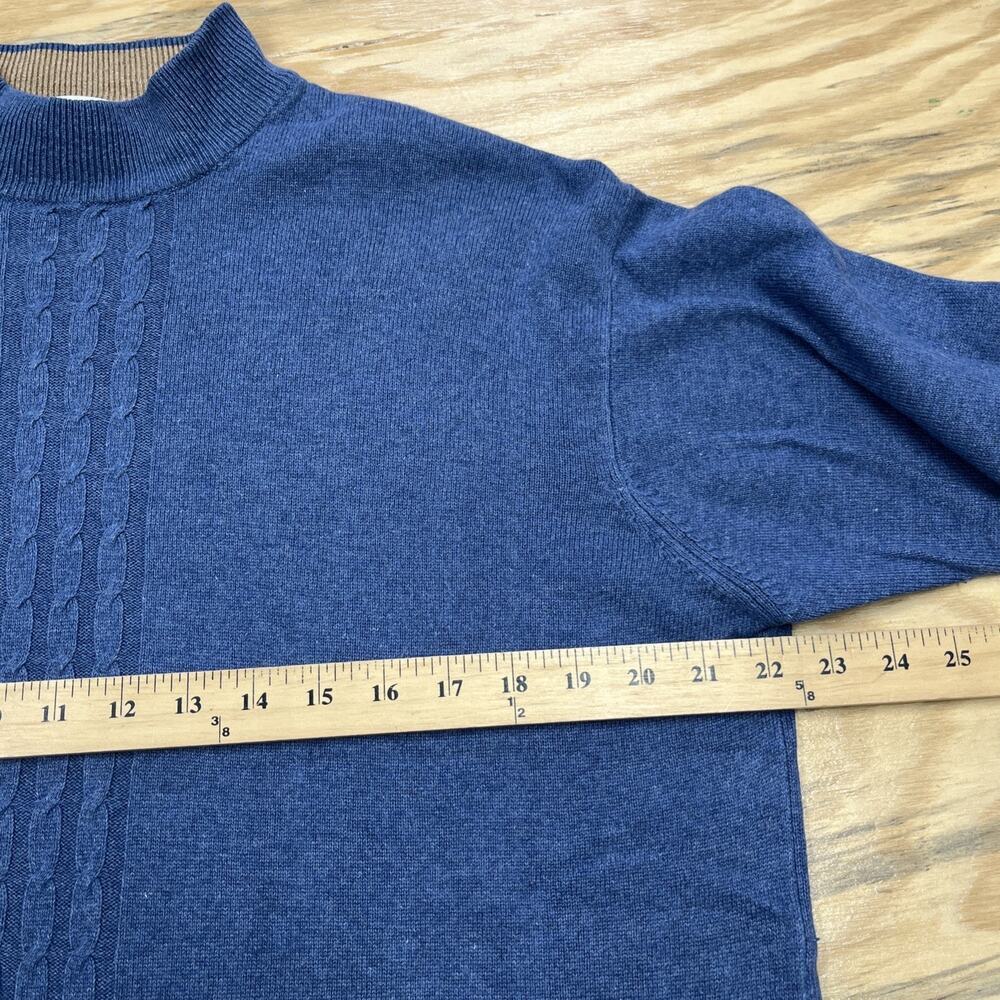 Bachrach Silk Cashmere Mock Neck Sweater Mens Large Blue Soft Preppy Old Money - Picture 9 of 11